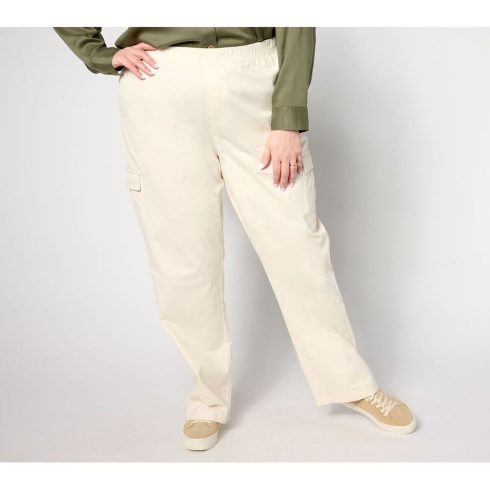 Revers-A-Brella Women's Plus Sz Pants 3X Denim & Co. Reg EasyWear White A633285